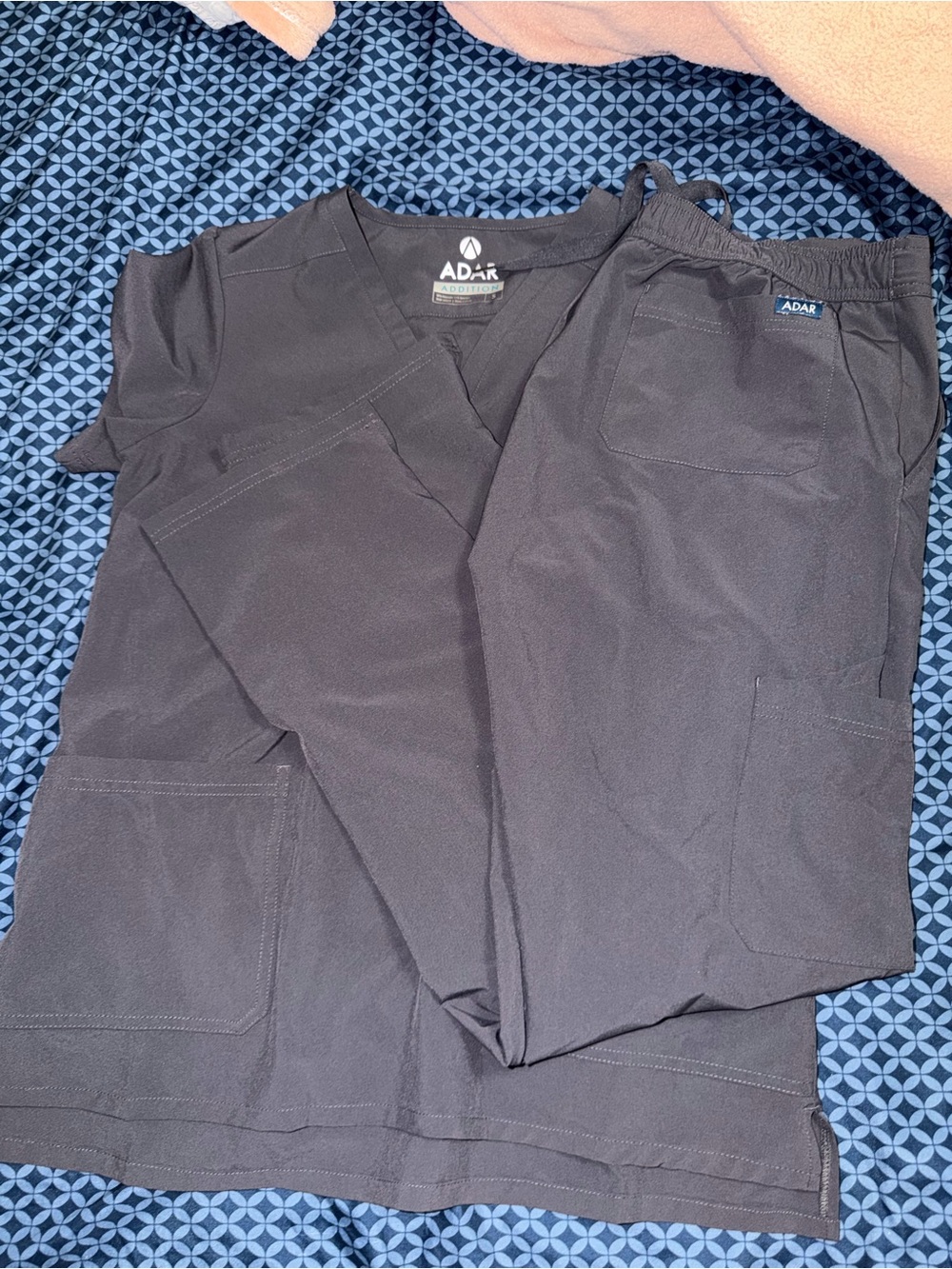 ADAR Essentials Women's Black Cargo Scrub Set - Utility Pocket Pants